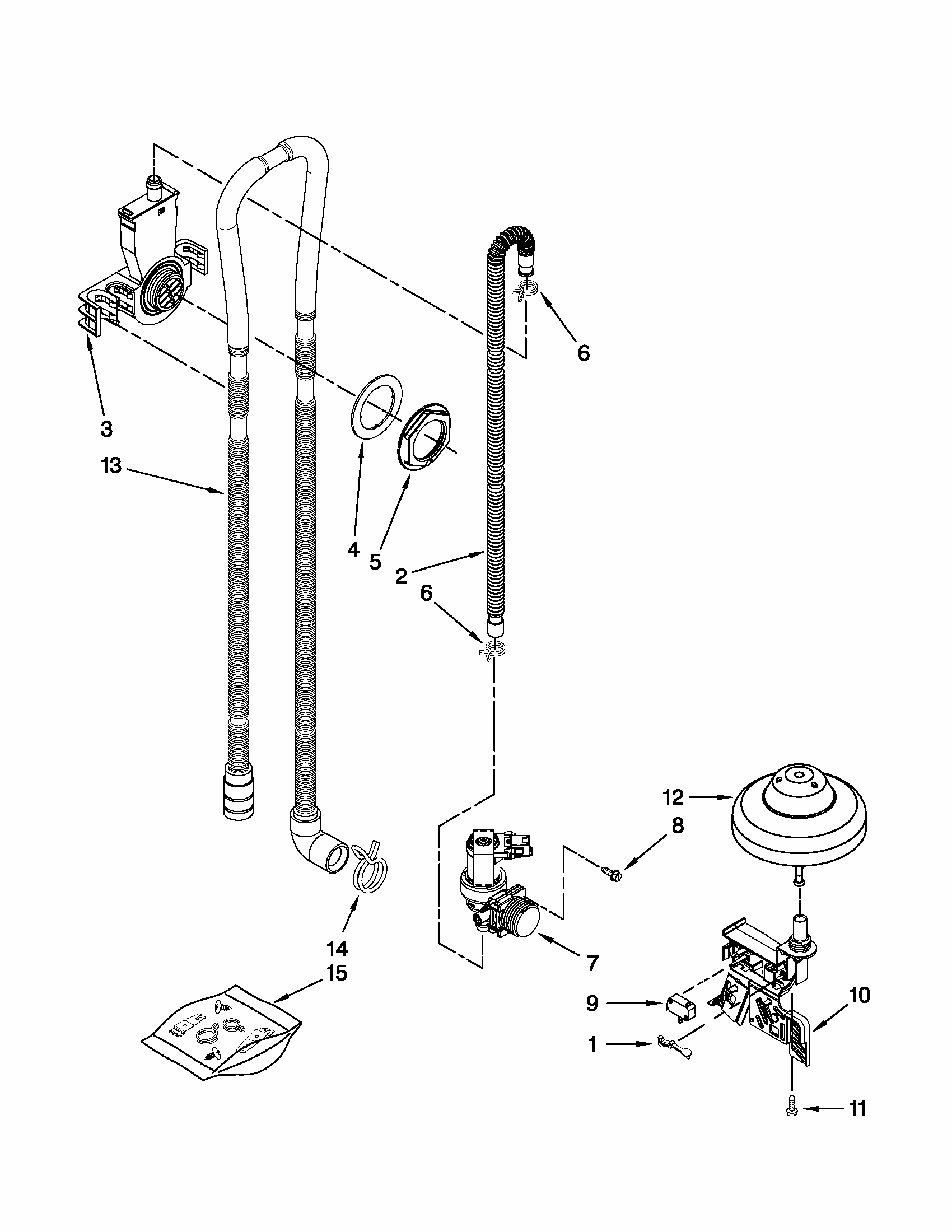 Fill, Drain And Overfill Parts Diagram and Parts List for 66513073K210  Kenmore Dishwasher