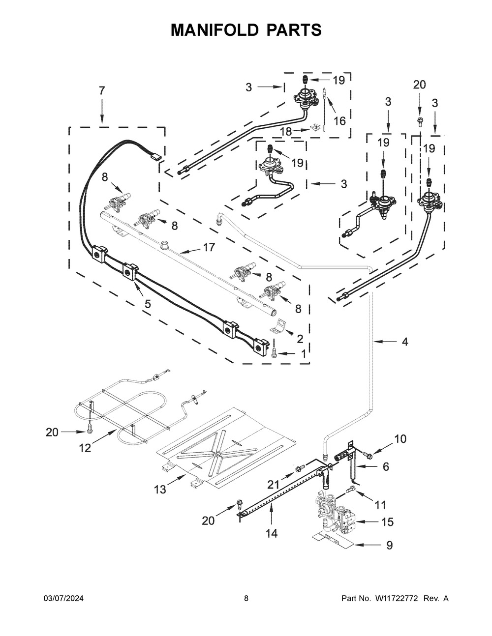 Manifold Parts Diagram and Parts List for WFGS3530RW0  Whirlpool Range