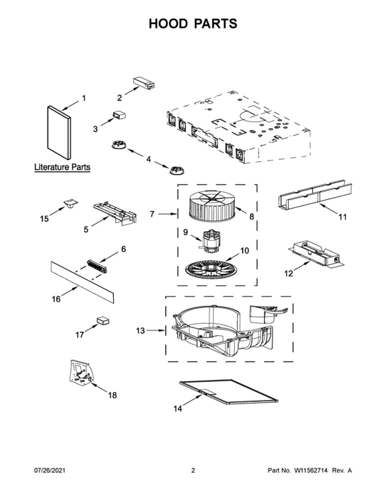 Hood Parts Diagram and Parts List for WVU57UC6FS1  Whirlpool Range Hood