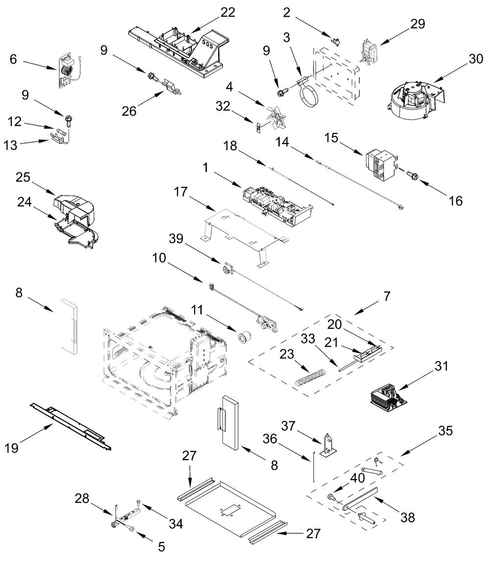 Cabinet And Stirrer Parts Diagram and Parts List for JOEMC130RM00  Whirlpool Microwave