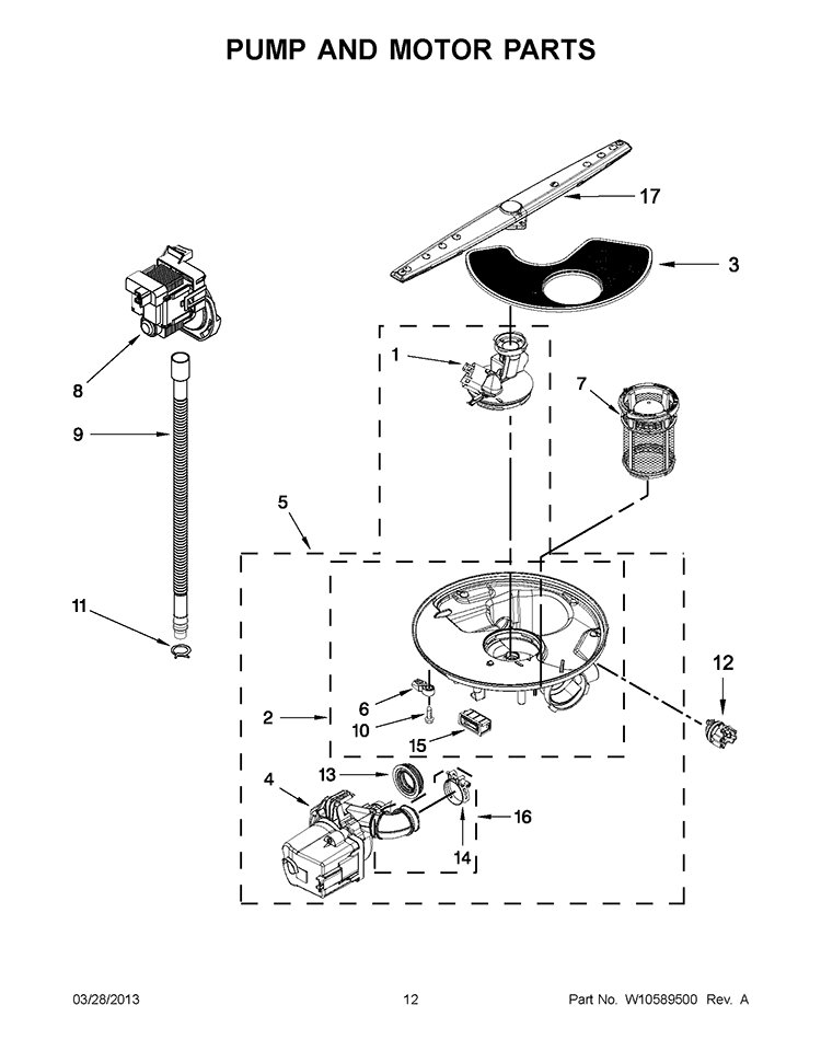 PUMP AND MOTOR PARTS Diagram and Parts List for IUD6100BB0  Whirlpool Dishwasher