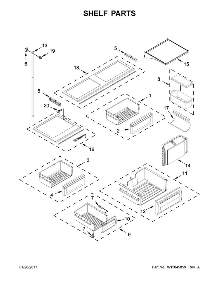 Refrigerator Door Parts Diagram and Parts List for KBFN502EPA02  KitchenAid Refrigerator