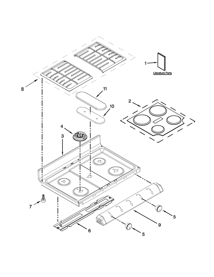 Cooktop Parts Diagram and Parts List for WGG755S0BE03  Whirlpool Range