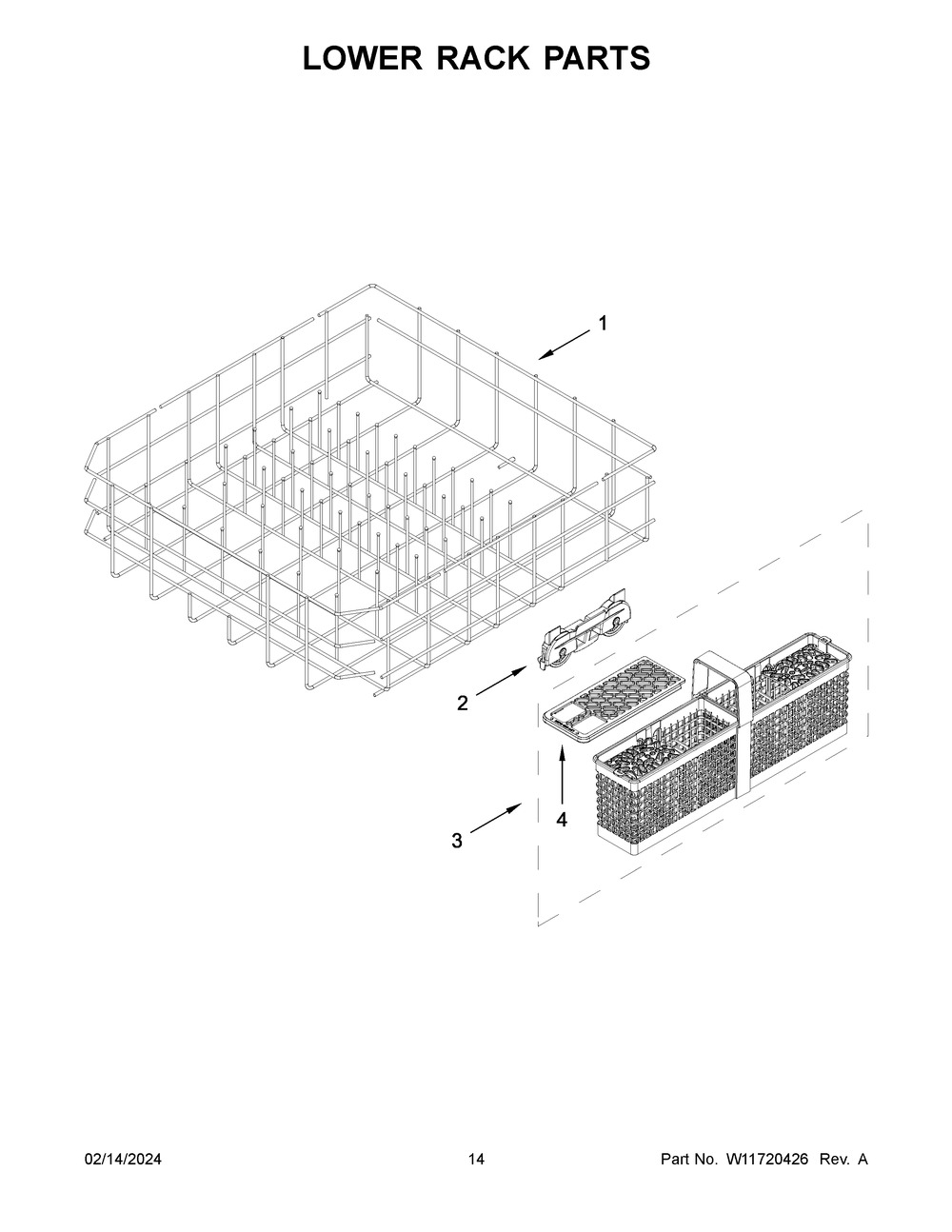 Lower Rack Parts Diagram and Parts List for KDTE204KPS3  KitchenAid Dishwasher