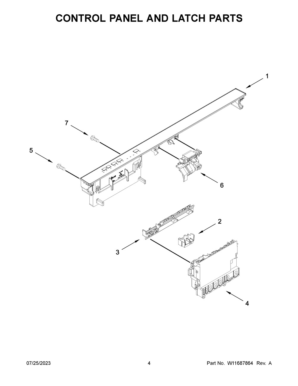 Control Panel And Latch Parts Diagram and Parts List for WDT730HAMZ1  Whirlpool Dishwasher