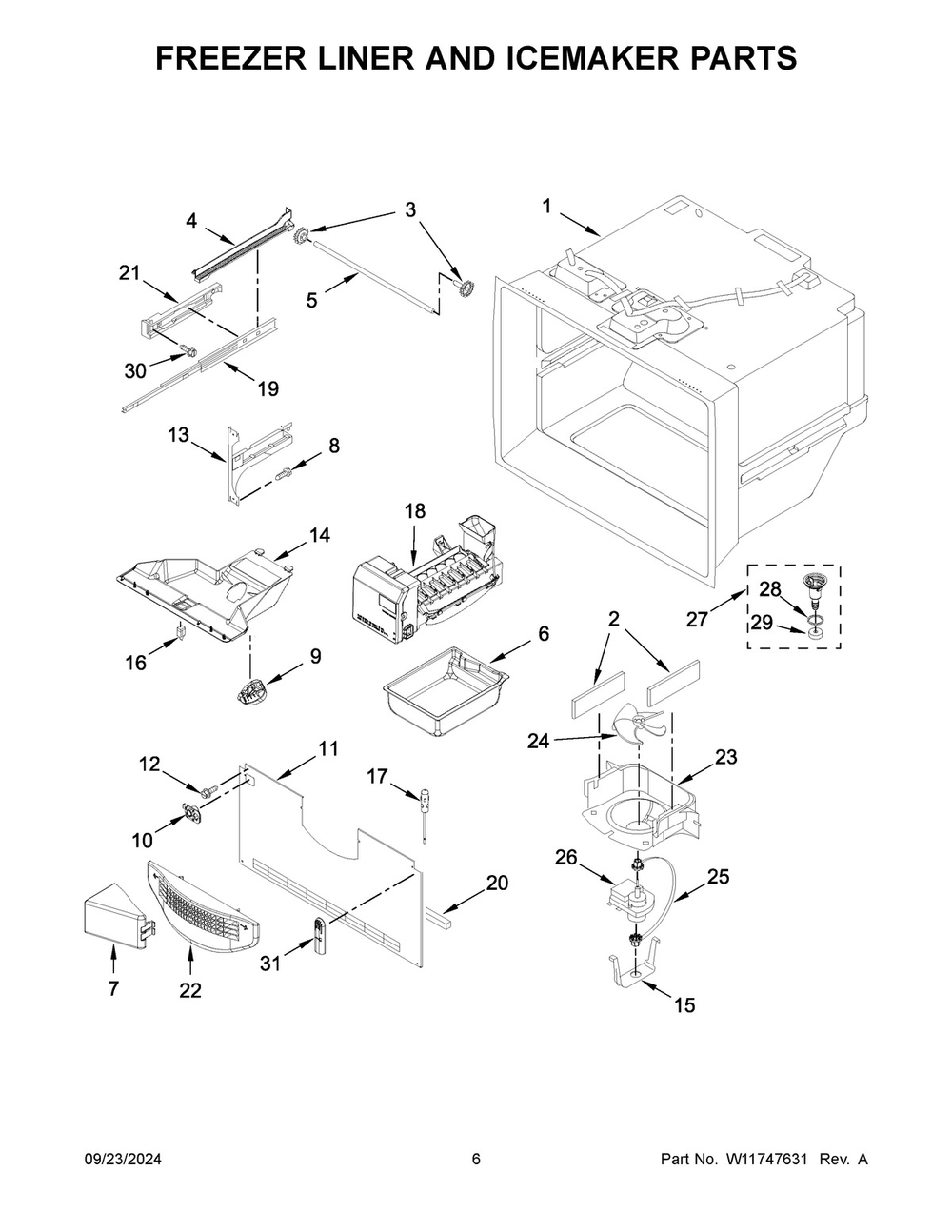 04 - Freezer Liner And Icemaker Parts Diagram and Parts List for WRFC2036RV00  Whirlpool Refrigerator