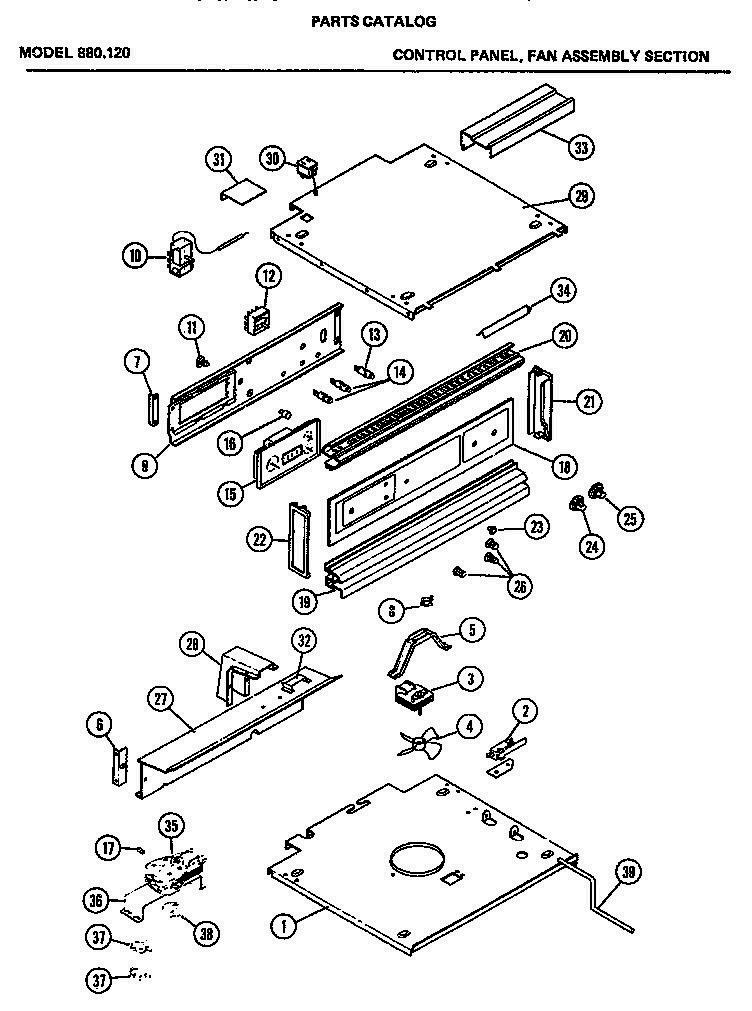 01 - CONTROL PANEL FAN ASSY SECTION Diagram and Parts List for 880120  Whirlpool Range