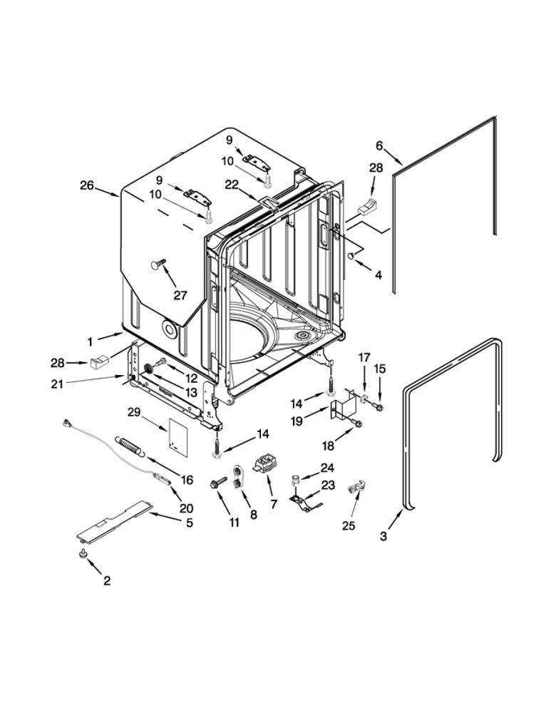 Tub And Frame Parts Diagram and Parts List for 66512789K311  Kenmore Dishwasher