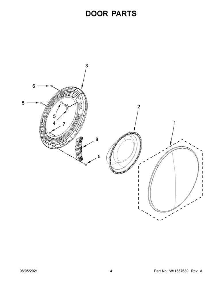 Door Parts Diagram and Parts List for WFC682CLW0  Whirlpool Washer Dryer Combo