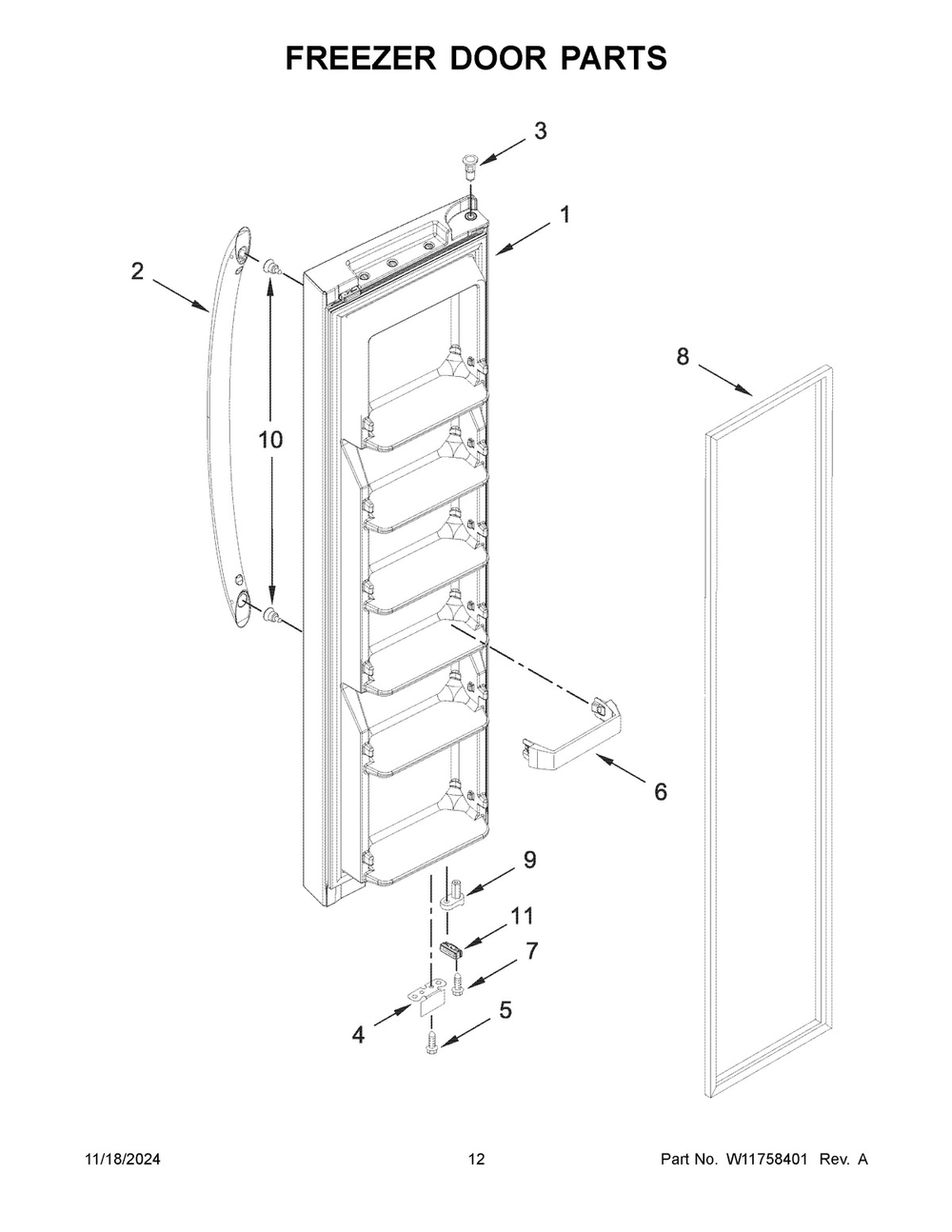 07 - Freezer Door Parts Diagram and Parts List for WRS315SNHW09  Whirlpool Refrigerator