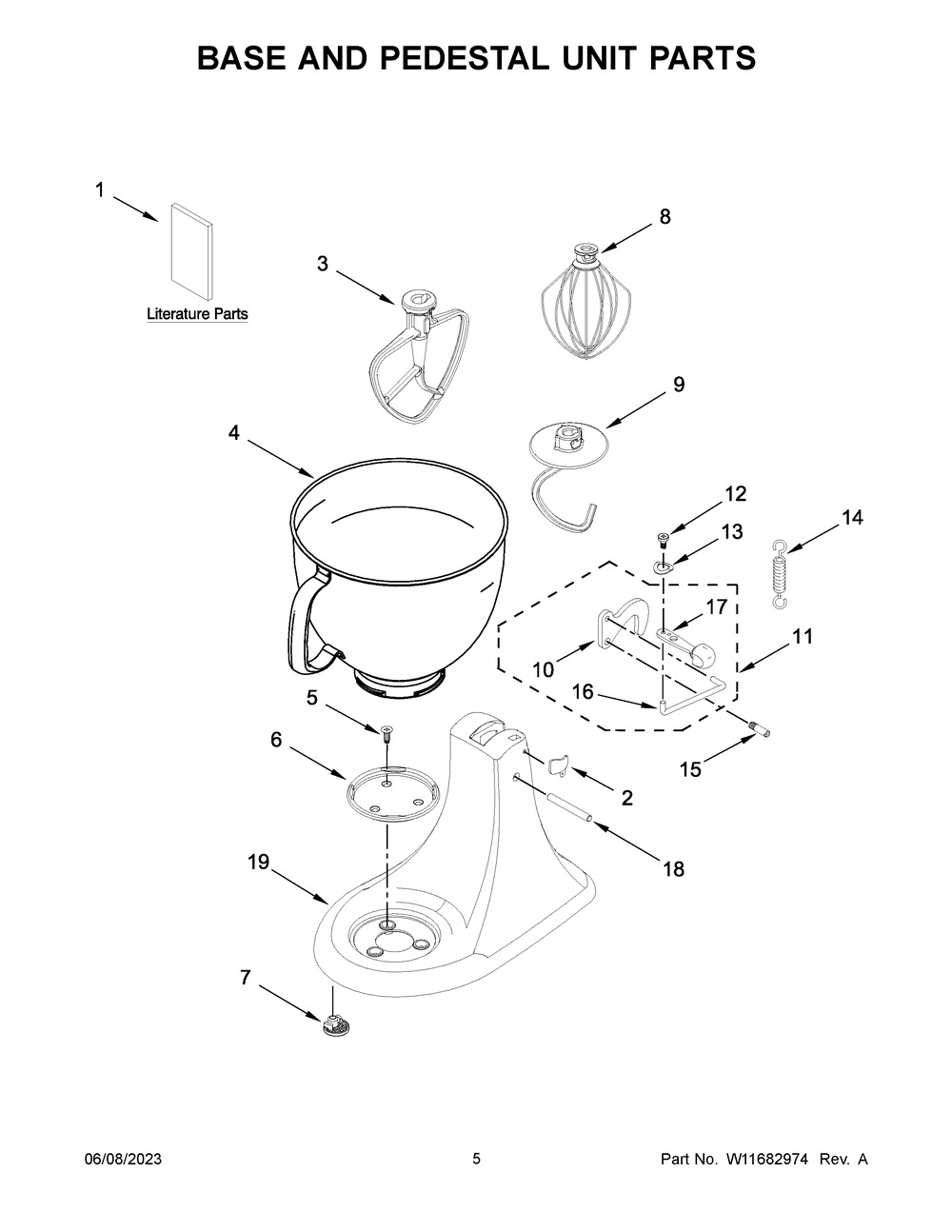 Base And Pedestal Unit Parts Diagram and Parts List for 5KSM193ADSAG0  KitchenAid Mixer