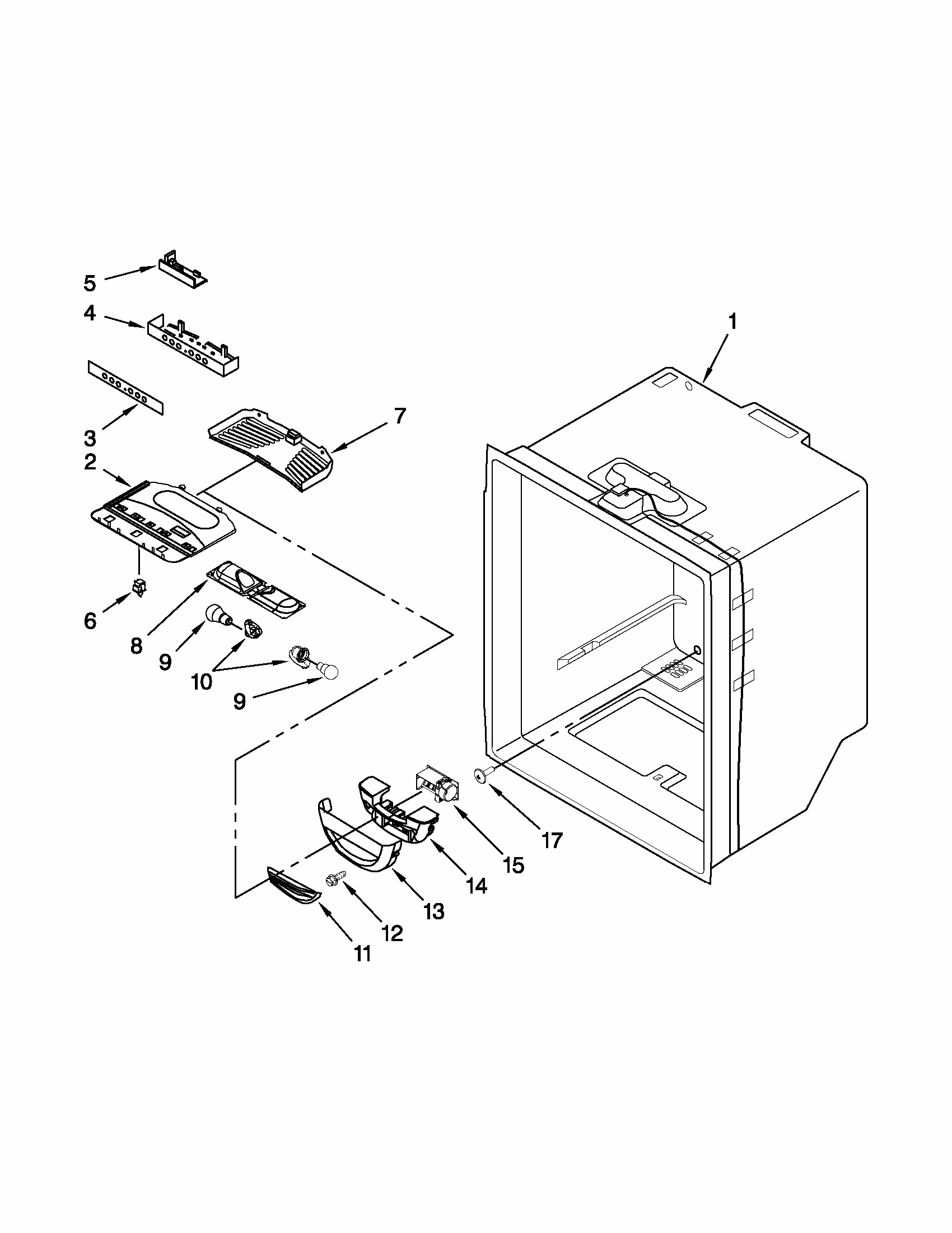 Refrigerator Liner Parts Diagram and Parts List for 59669283013  Kenmore Refrigerator