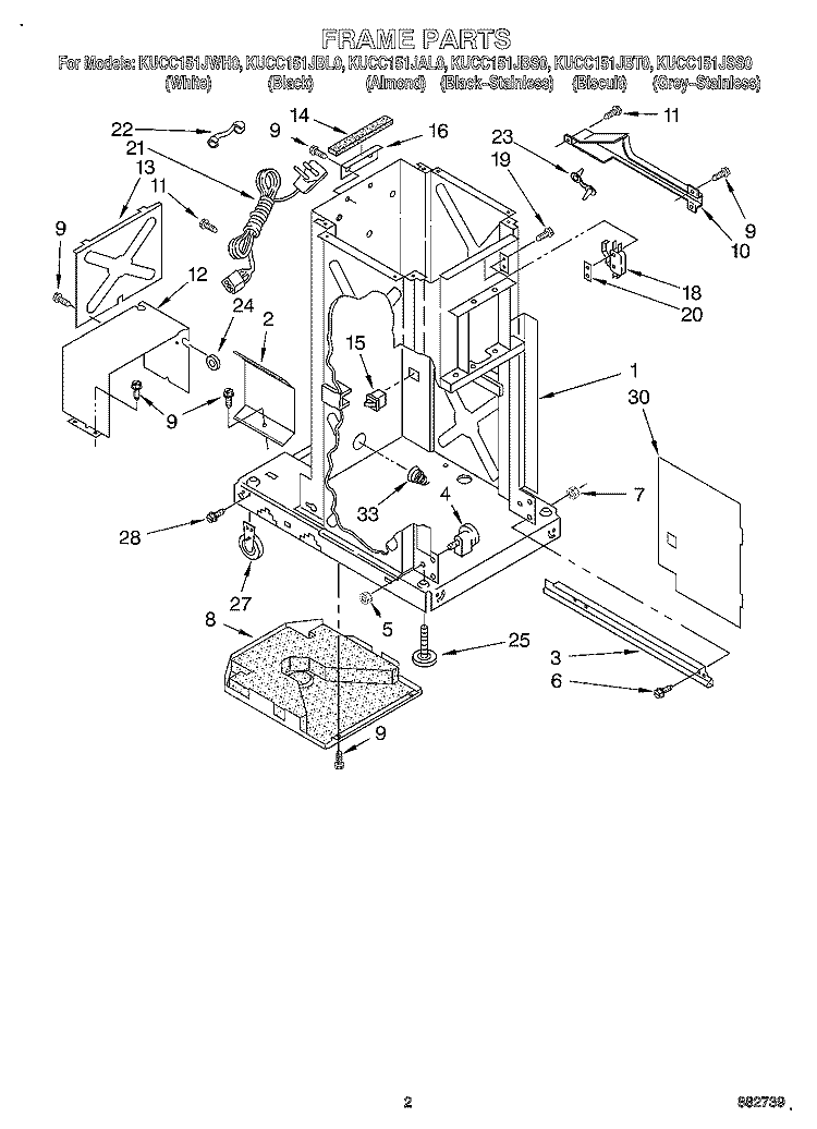 FRAME Diagram and Parts List for KUCC151JSS0  KitchenAid Trash Compactor