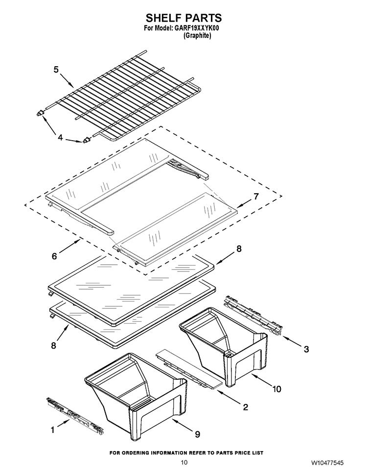 SHELF PARTS Diagram and Parts List for GARF19XXYK00  Whirlpool Refrigerator
