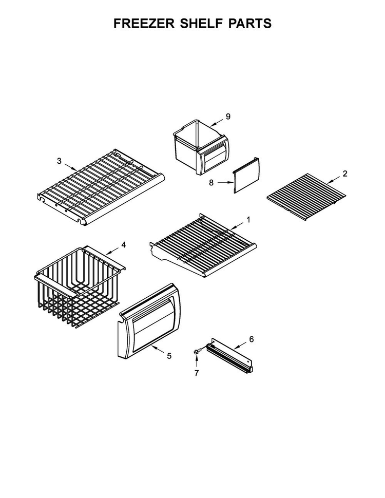 Freezer Shelf Parts Diagram and Parts List for KBSN602EBS00  KitchenAid Refrigerator