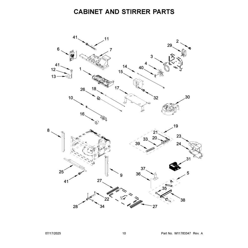 Cabinet And Stirrer Parts Diagram and Parts List for KOEC727SPS00  KitchenAid Microwave Oven Combo