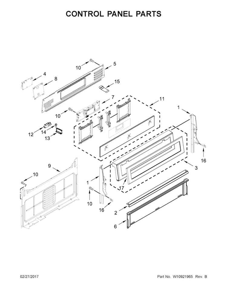 Control Panel Parts Diagram and Parts List for KFGG500EBL2  KitchenAid Range