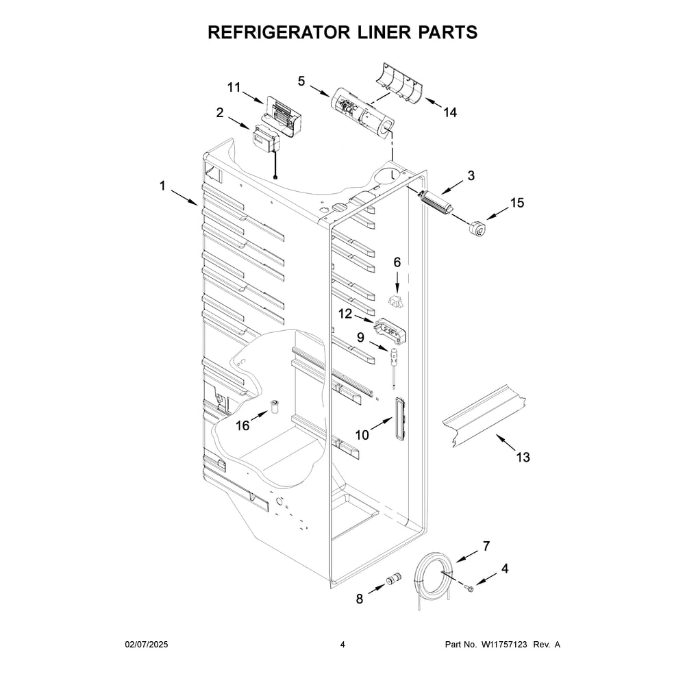 Refrigerator Liner Parts Diagram and Parts List for KRSC336RPS00  KitchenAid Refrigerator