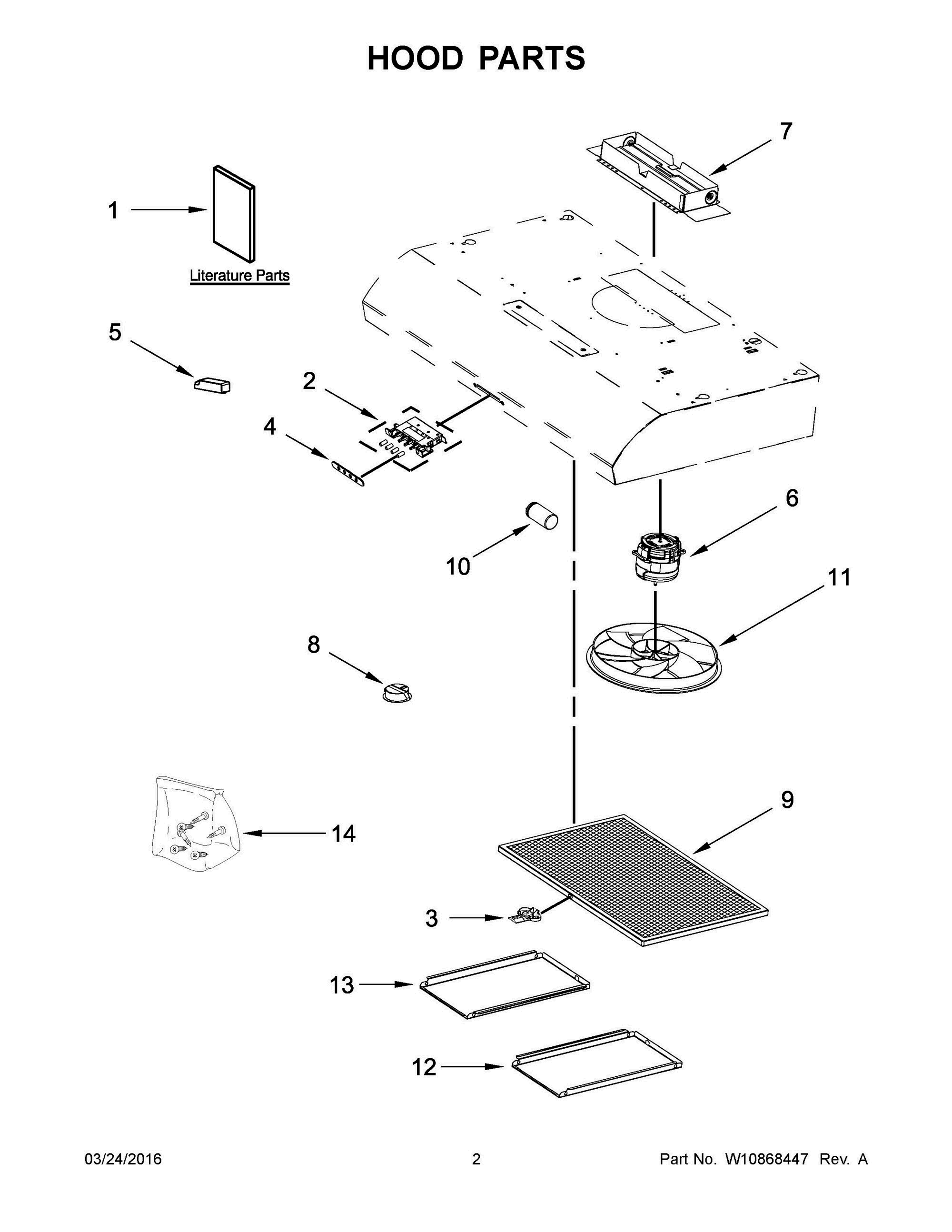 02 - HOOD PARTS Diagram and Parts List for UXT5230BFS0  Whirlpool Range Hood