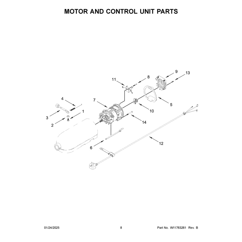 Motor And Control Unit Parts Diagram and Parts List for 5KSM195PSRBT5  KitchenAid Mixer