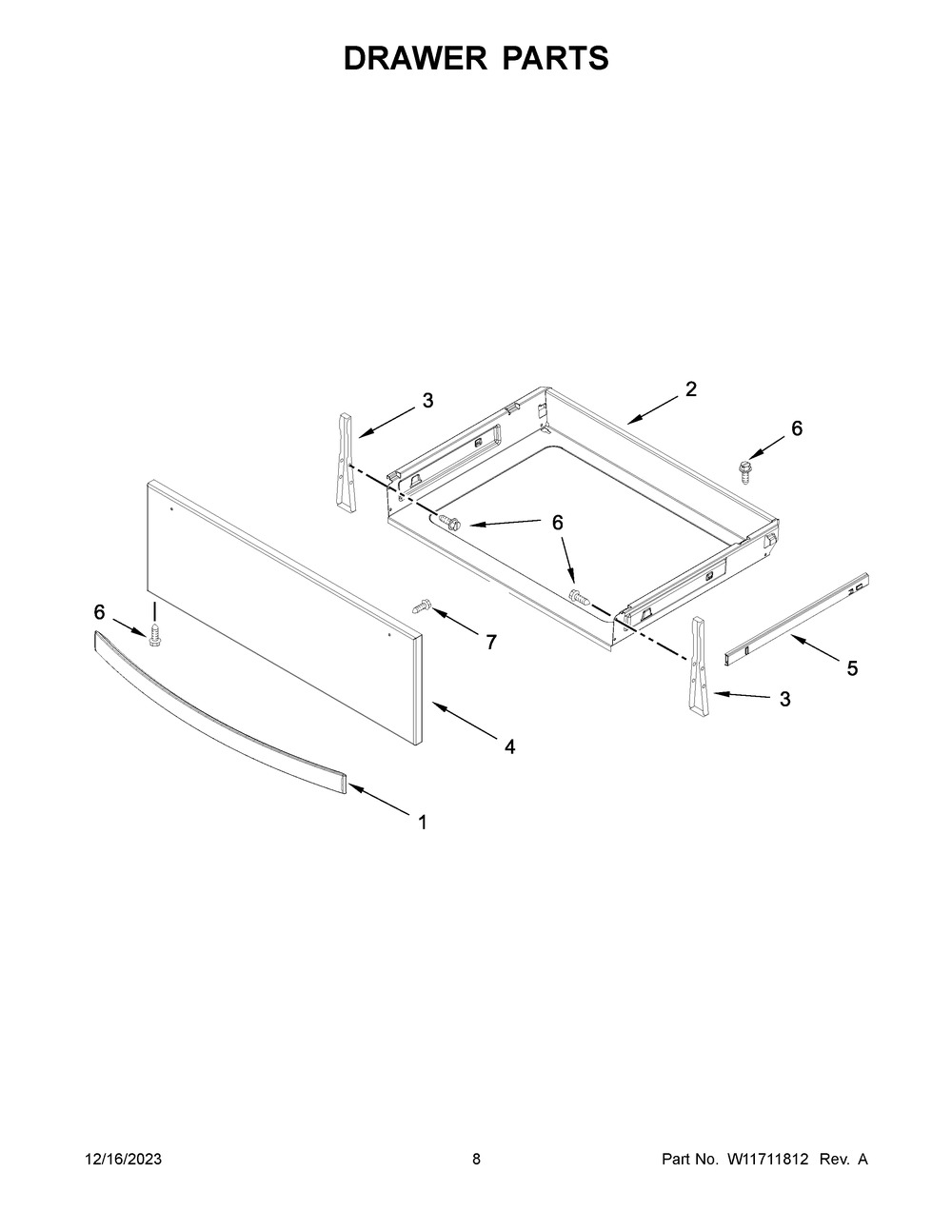 Drawer Parts Diagram and Parts List for WEE750H0HZ5  Whirlpool Range