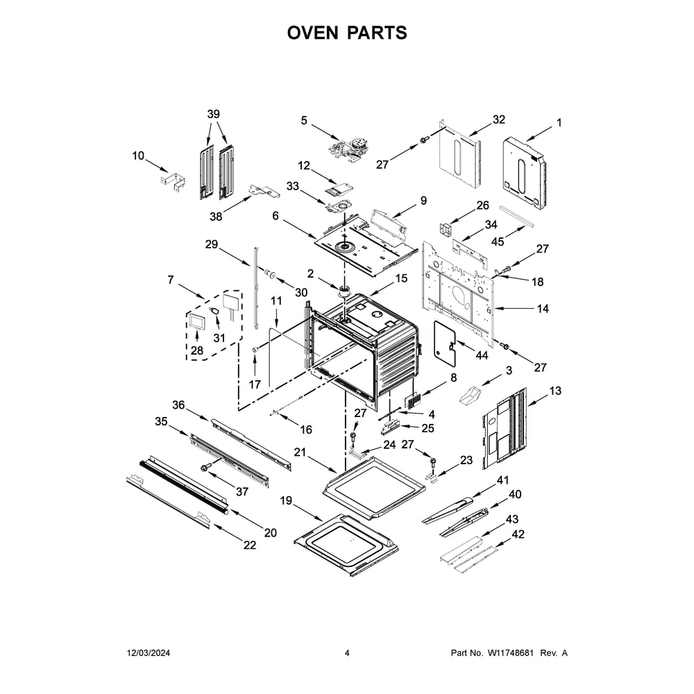Oven Parts Diagram and Parts List for KOED530PPS01  KitchenAid Wall Oven