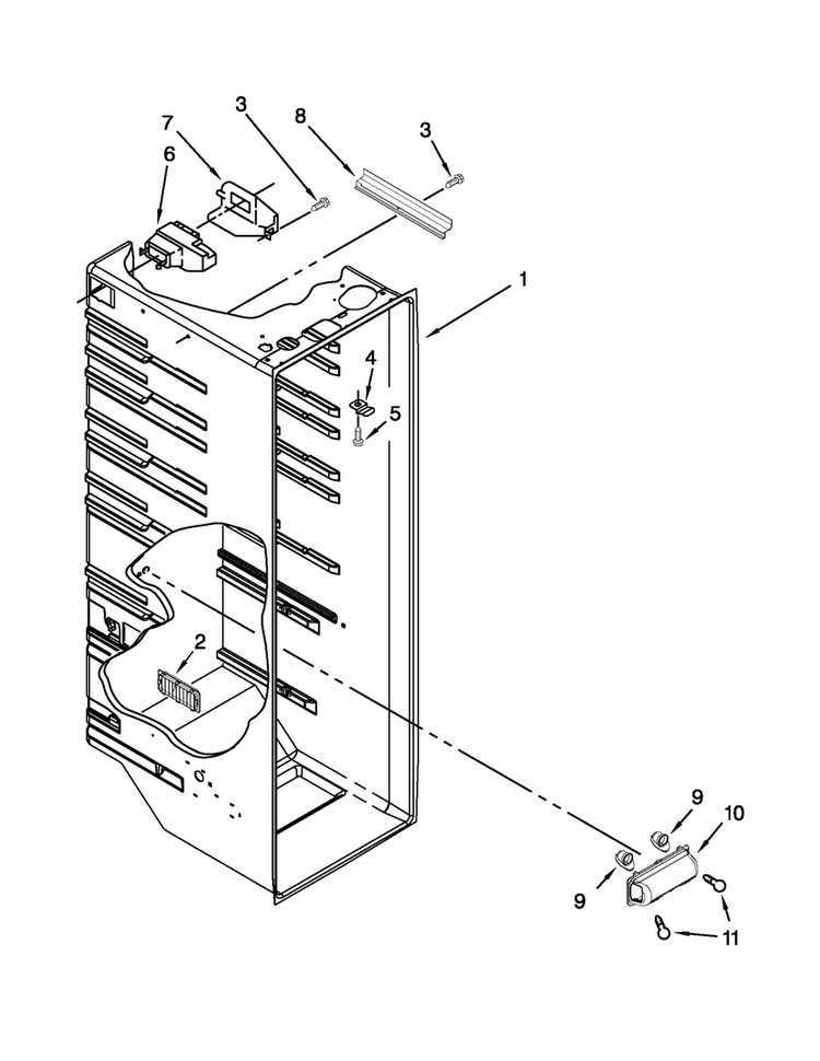 Refrigerator Liner Parts Diagram and Parts List for 10640212011  Kenmore Refrigerator