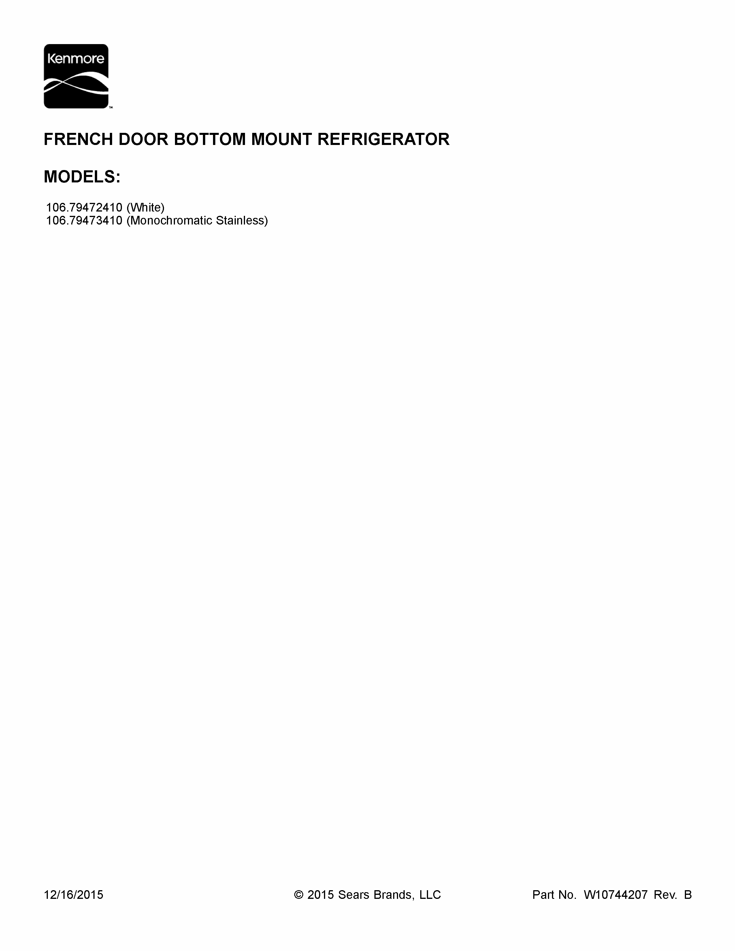 Cover Sheet Diagram and Parts List for 10679472410  Kenmore Refrigerator