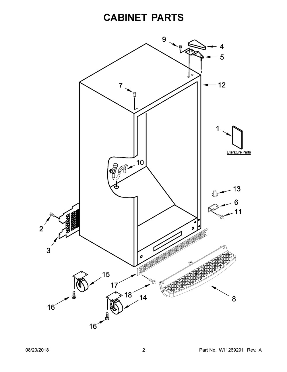 Cabinet Parts Diagram and Parts List for GAFZ30FDGB01  Whirlpool Cabinet