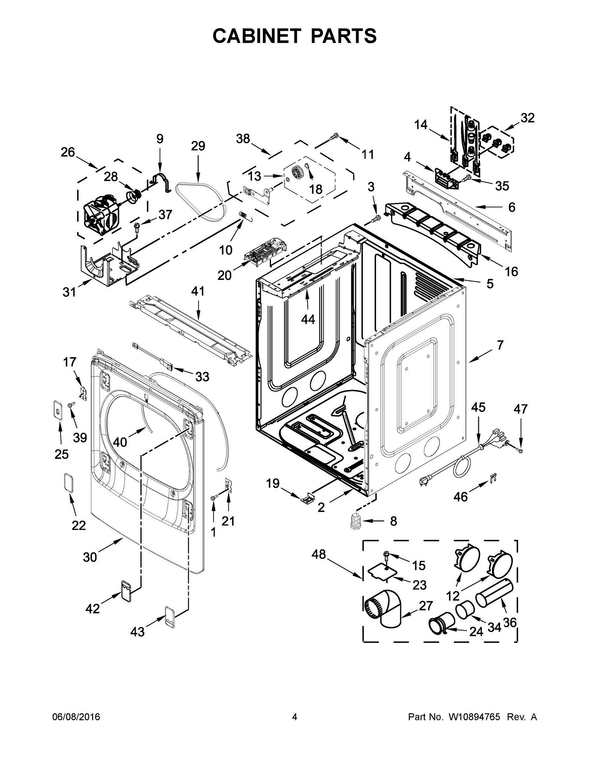03 - CABINET PARTS Diagram and Parts List for YWED9500EC0  Whirlpool Dryer