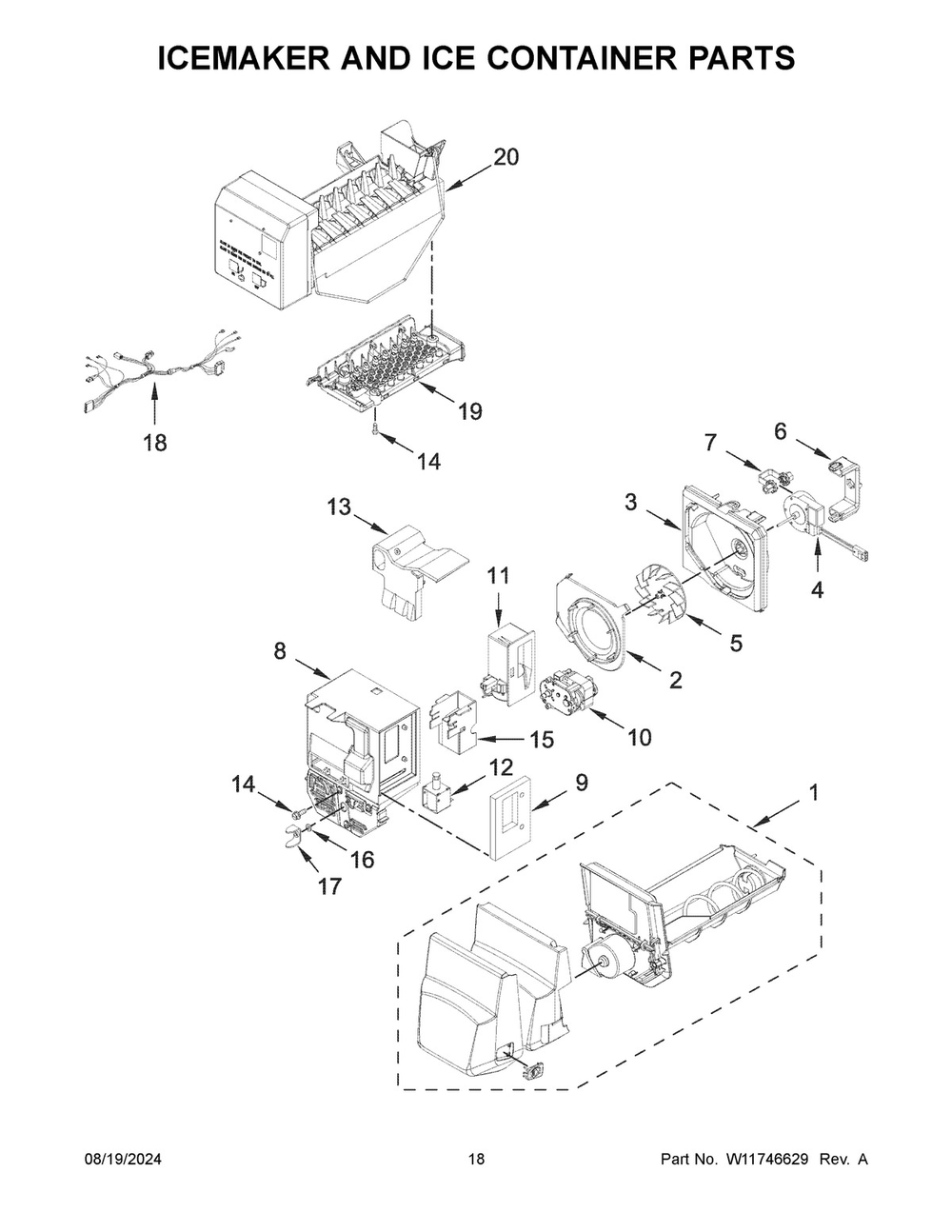 10 - Icemaker And Ice Container Parts Diagram and Parts List for MFI2570FEB11  Whirlpool Refrigerator