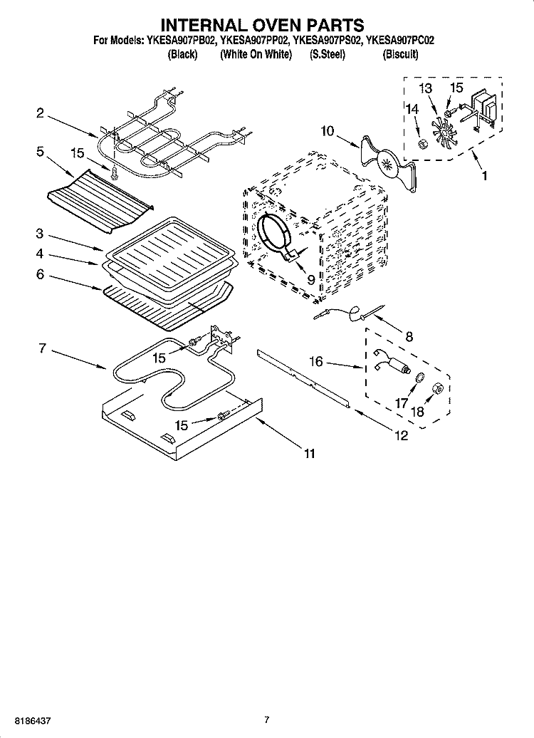 INTERNAL OVEN PARTS Diagram and Parts List for YKESA907PS02  KitchenAid Range