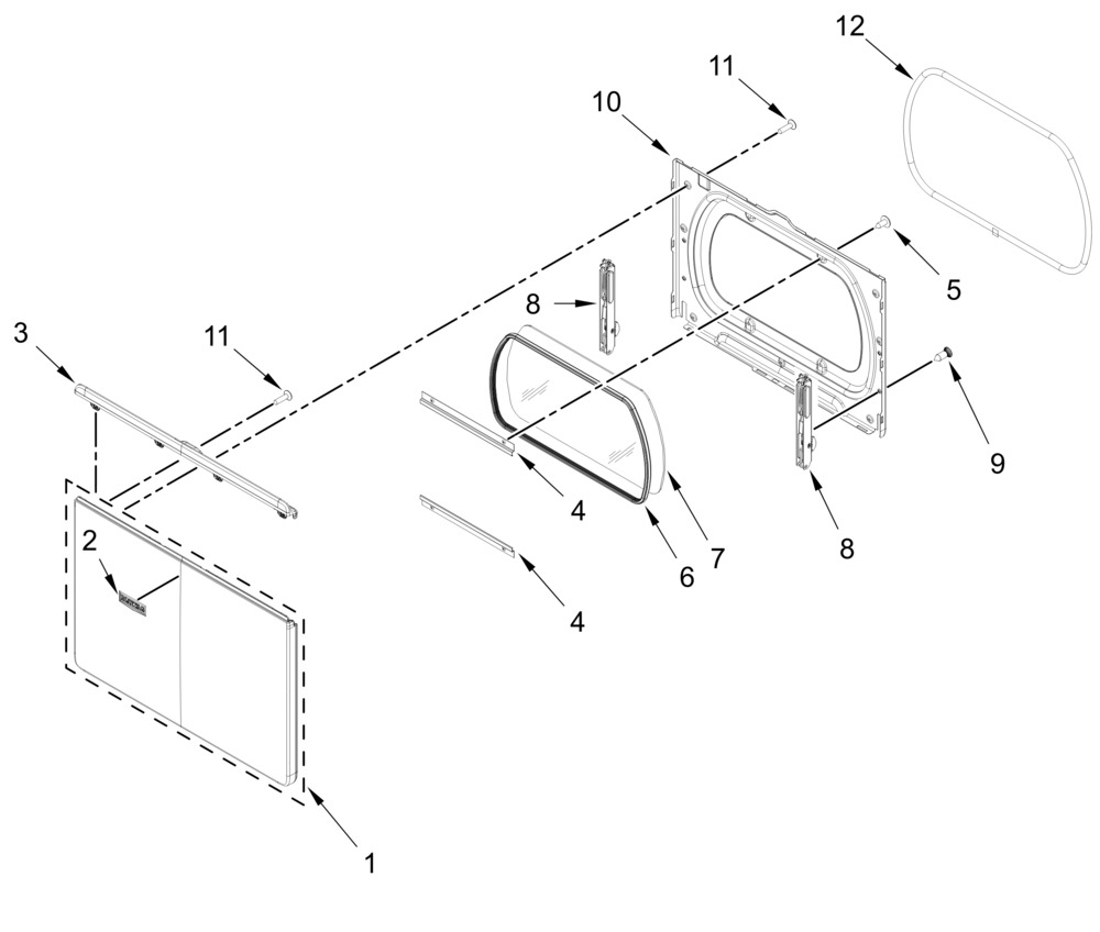 Door Parts Diagram and Parts List for WGD8127LW4  Whirlpool Dryer