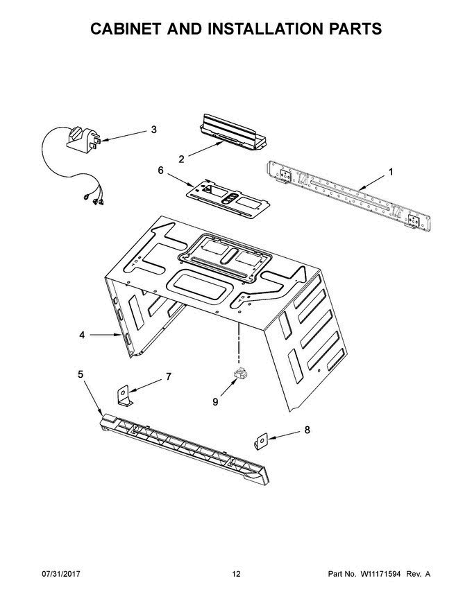 07 - Cabinet And Installation Parts Diagram and Parts List for WMH73521CS7  Whirlpool Microwave Oven Combo