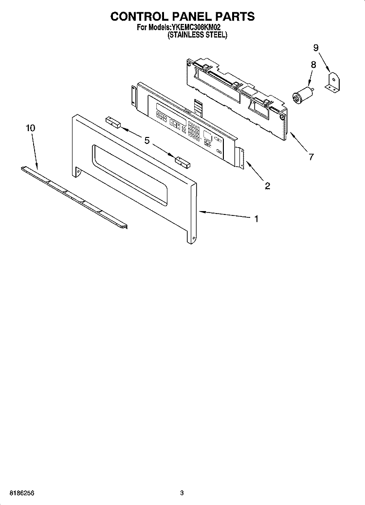 CONTROL PANEL PARTS Diagram and Parts List for YKEMC308KM02  KitchenAid Microwave Oven Combo