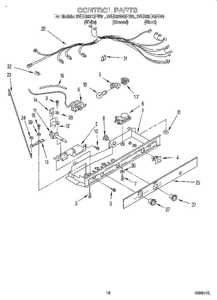 CONTROL Diagram and Parts List for 3VED29DQFW01  Whirlpool Refrigerator