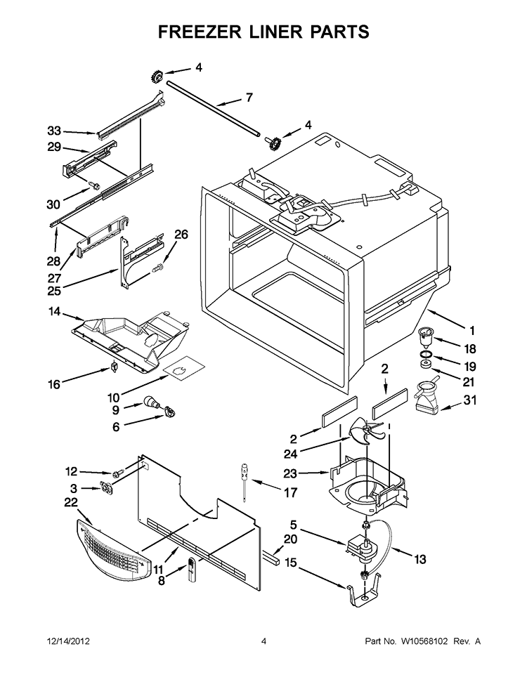 FREEZER LINER PARTS Diagram and Parts List for GX2SHBXVY09  Whirlpool Refrigerator