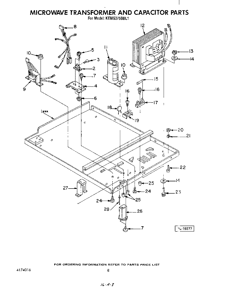 MICROWAVE TRANSFORMER AND CAPACITOR Diagram and Parts List for KEMS375SBL1  KitchenAid Microwave Oven Combo