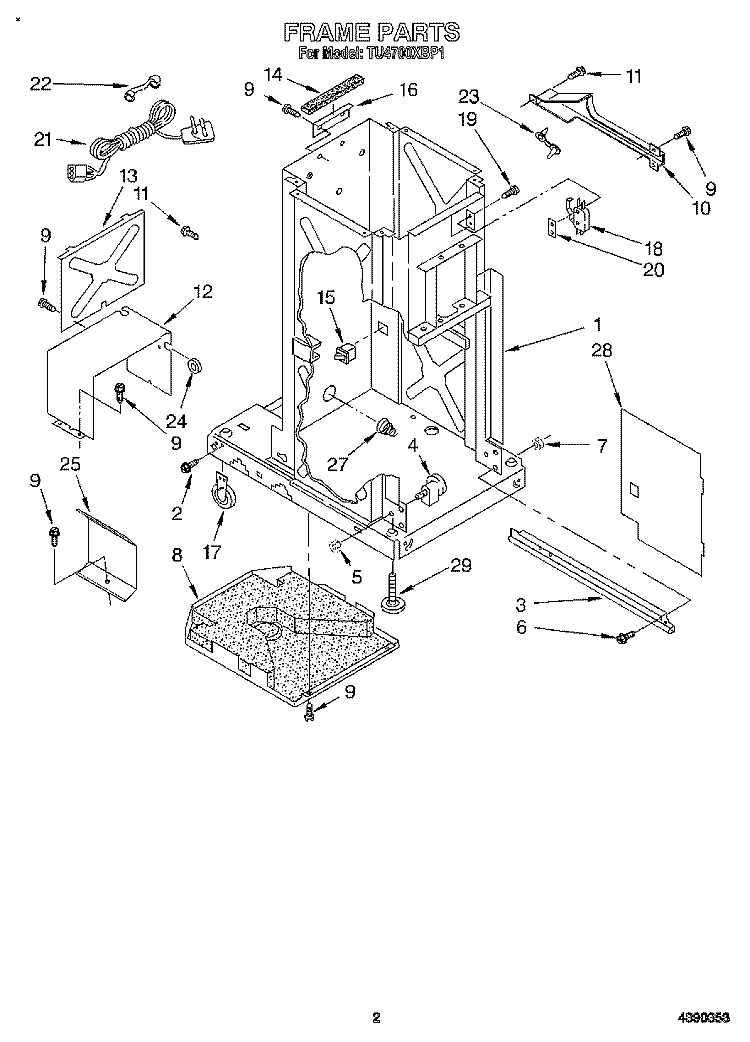 FRAME Diagram and Parts List for TU4700XBP1  Whirlpool Trash Compactor