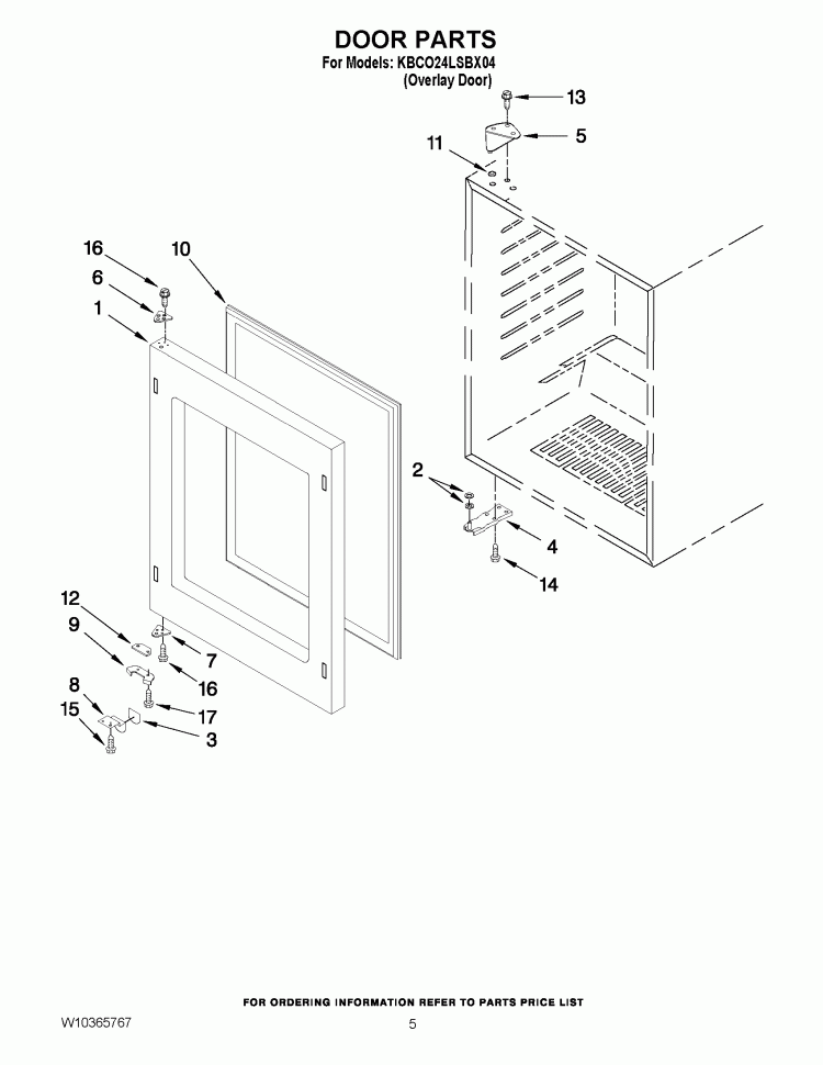 DOOR PARTS Diagram and Parts List for KBCO24LSBX04  KitchenAid Wine and Beverage Cooler