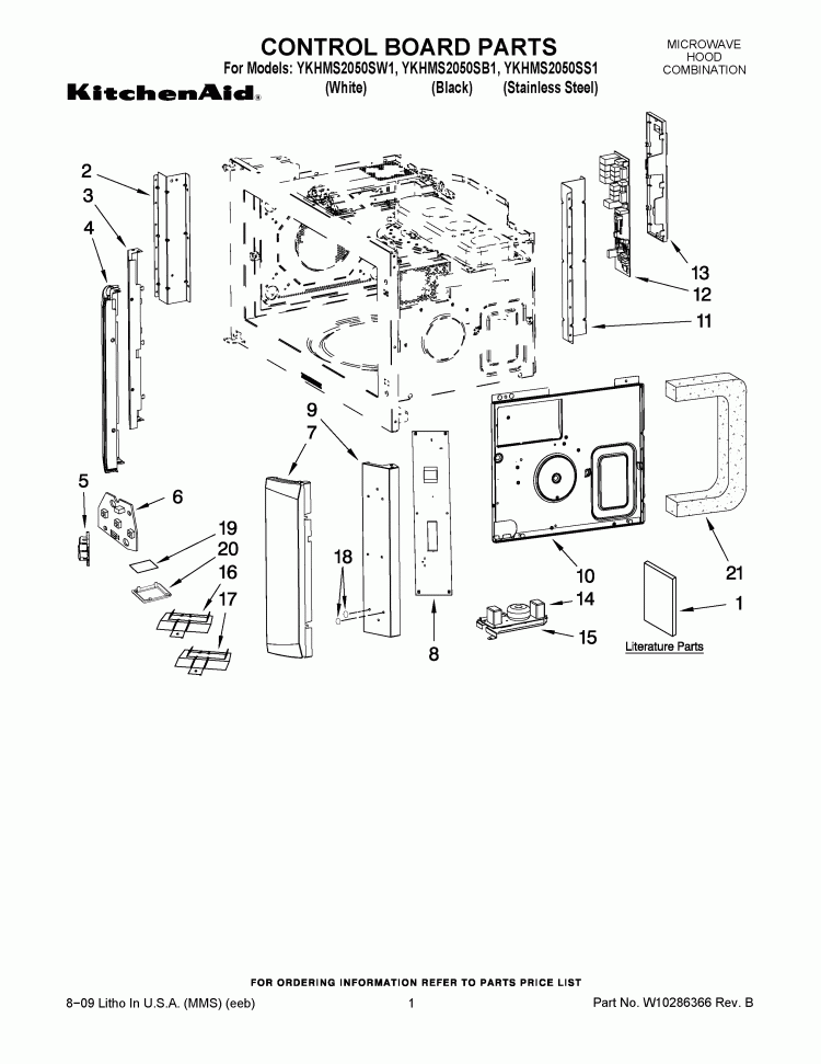 CONTROL BOARD PARTS Diagram and Parts List for YKHMS2050SB1  KitchenAid Microwave