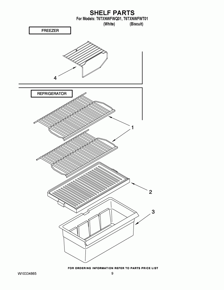 SHELF PARTS Diagram and Parts List for T6TXNWFWT01  Estate Refrigerator