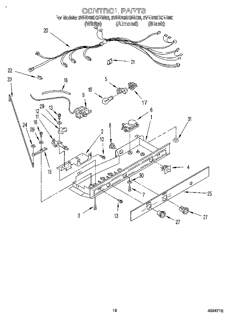 CONTROL Diagram and Parts List for 3VED29DQEN00  Whirlpool Refrigerator