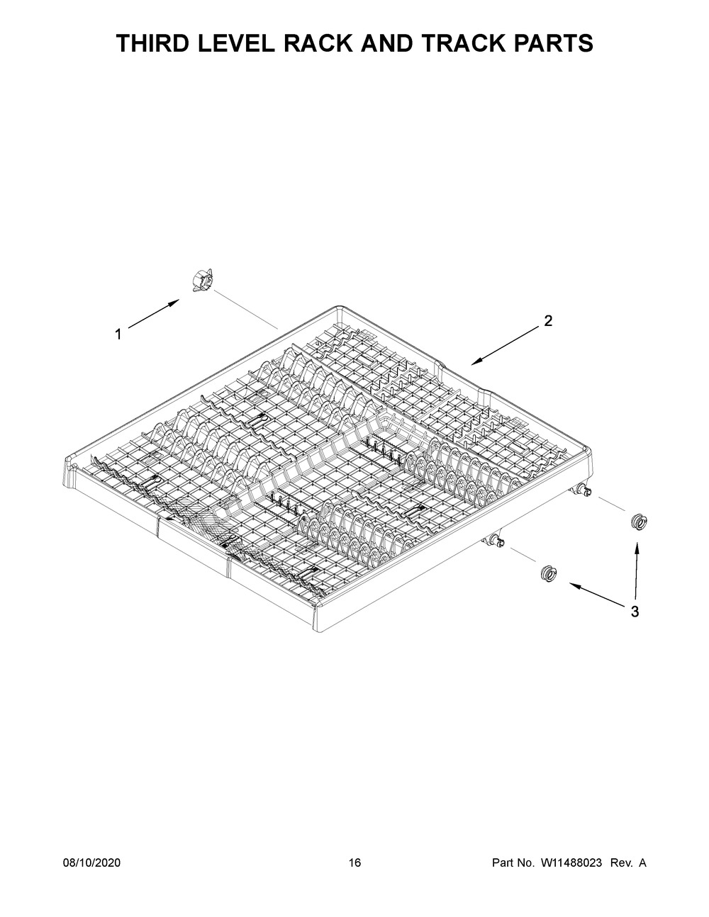 Third Level Rack And Track Parts Diagram and Parts List for KDTE204KBL0  Whirlpool Dishwasher