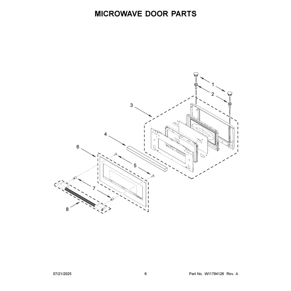 Microwave Door Parts Diagram and Parts List for KMBS727SPS00  KitchenAid Microwave