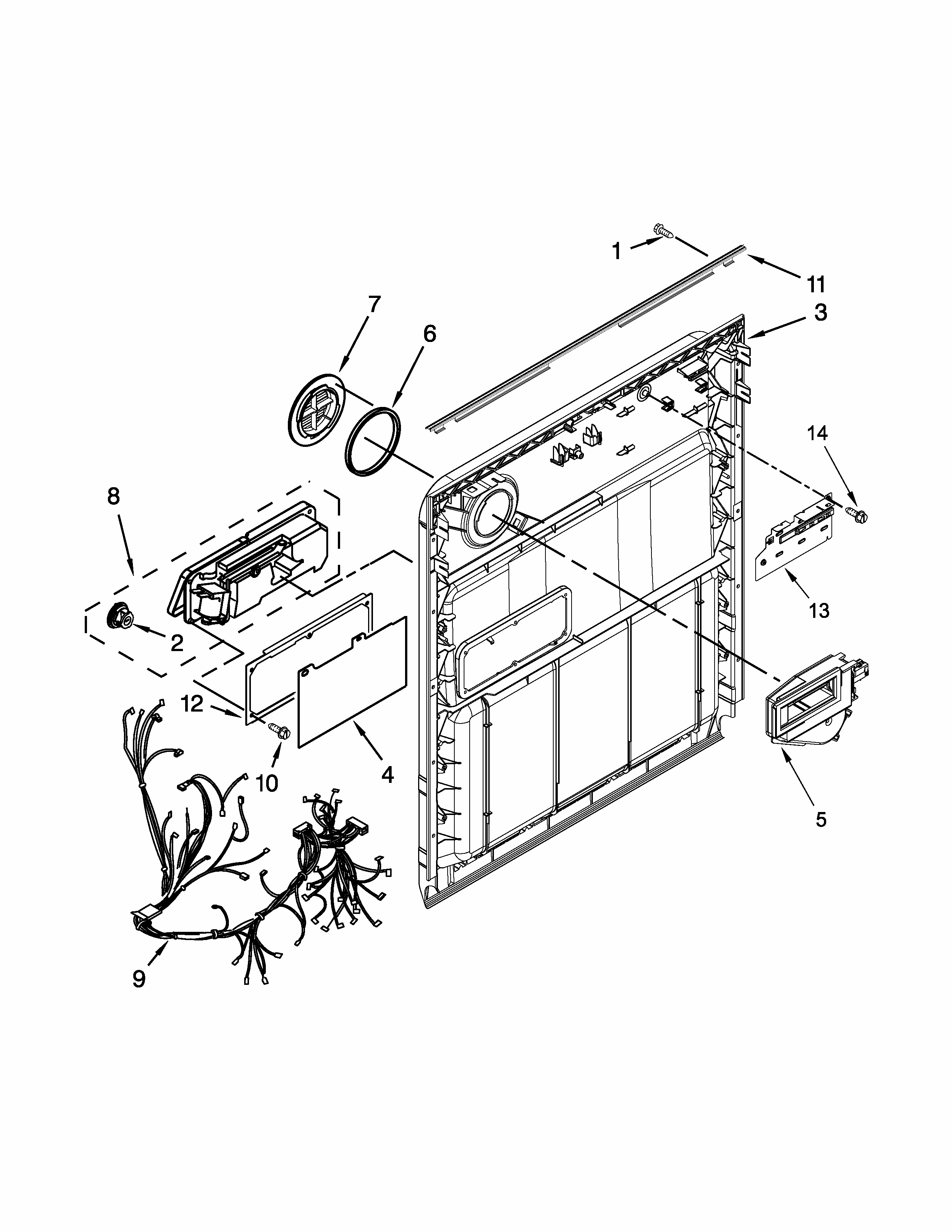 Inner Door Parts Diagram and Parts List for 66513473N412  Kenmore Dishwasher