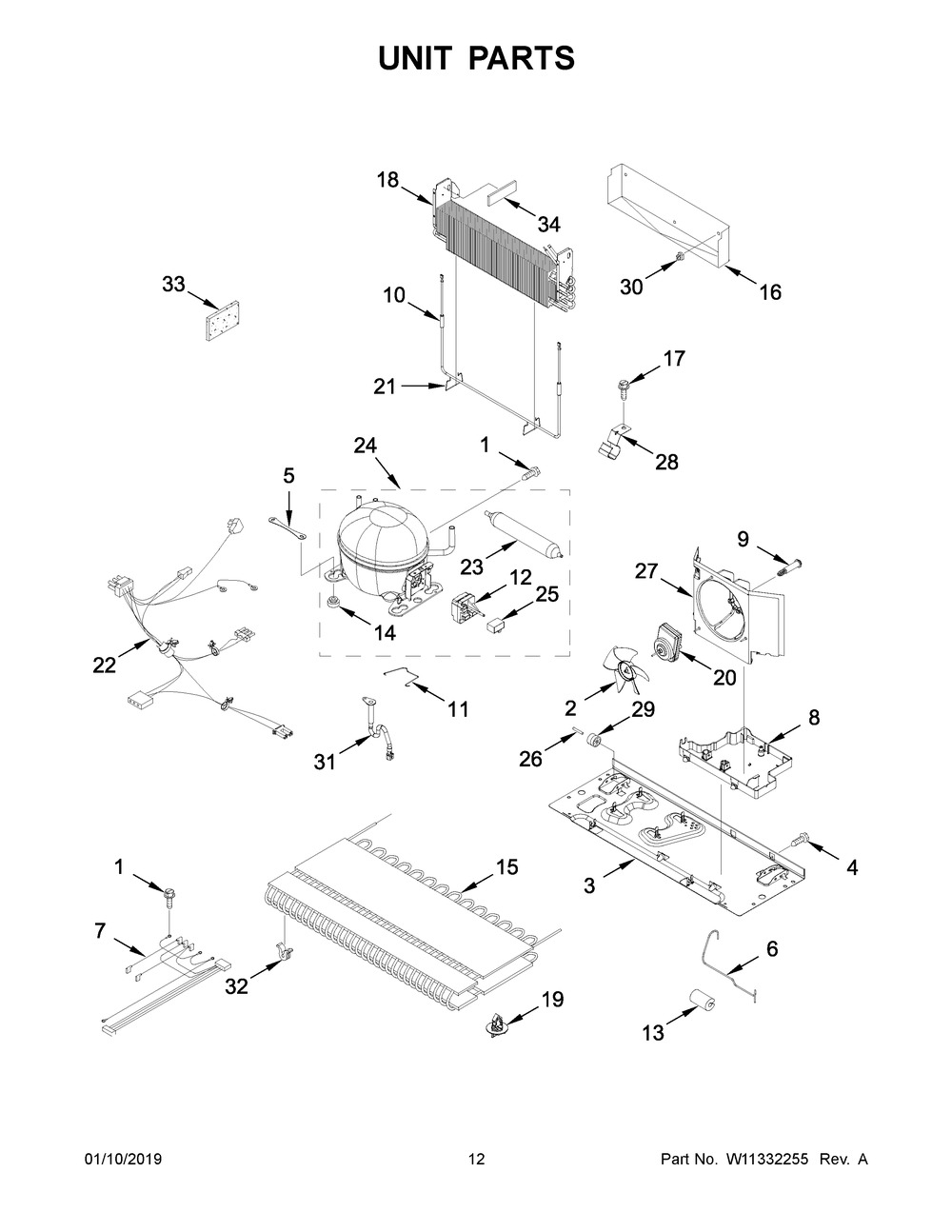 Unit Parts Diagram and Parts List for WRB329DMBW01  Whirlpool Refrigerator