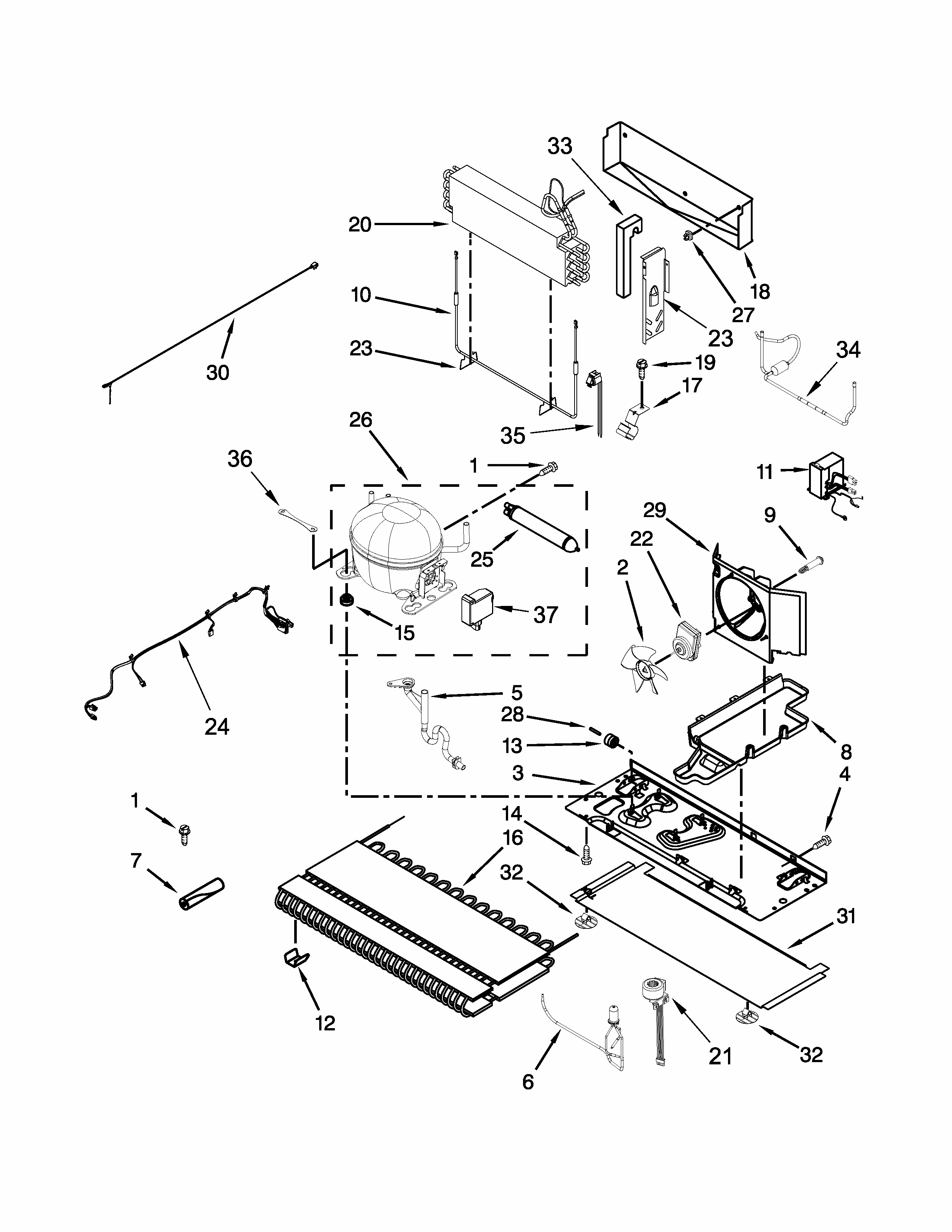 Unit Parts Diagram and Parts List for 59672382410  Kenmore Refrigerator