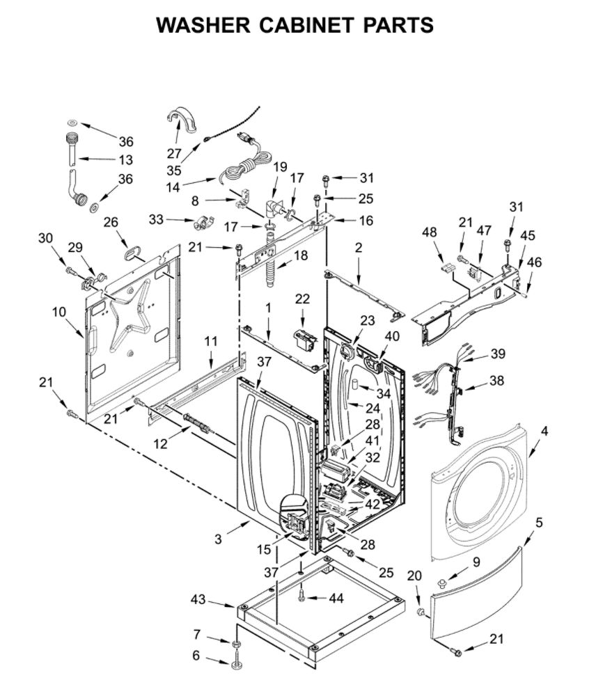 Washer Cabinet Parts Diagram and Parts List for CET9000GQ0  Whirlpool Washer Dryer Combo