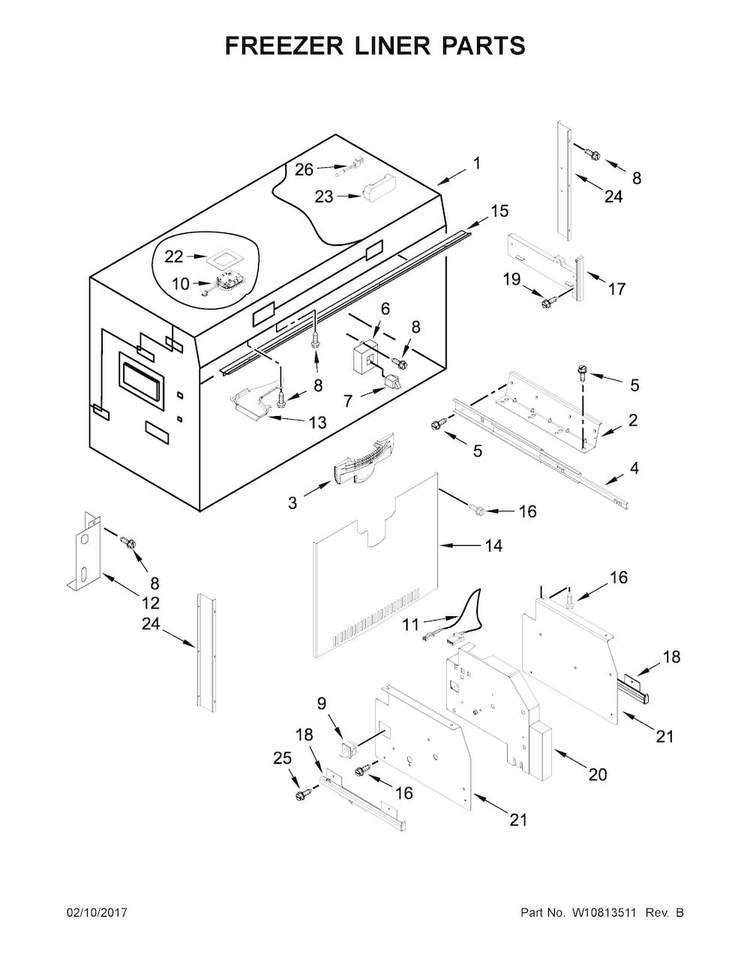 Freezer Liner Parts Diagram and Parts List for KBFN502EPA01  KitchenAid Refrigerator